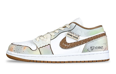 Jordan Air Jordan 1 Low Fantasy, Mocha Mousse Abrasion Resistant Low Top Vintage Basketball Shoes Women's White Brown