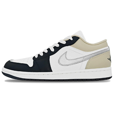 Jordan Air Jordan 1 Made By Samoyed Abrasion Resistant Low Top Vintage Basketball Shoes Unisex Silver