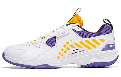 LiNing Ace V Collection Cushioned Slip Resistant Abrasion Resistant Low Top Badminton Shoes Unisex White Purple