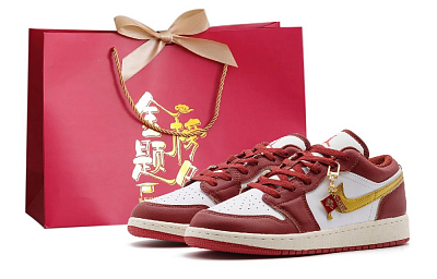Jordan Air Jordan 1 Cushioning, Wear Resistant Low Top Vintage Basketball Shoes Unisex Red White
