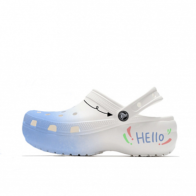 Crocs Classic Platform Clog Hallo Blue Elegance, Beach Girlish Campus Style Clogs Unisex White Blue
