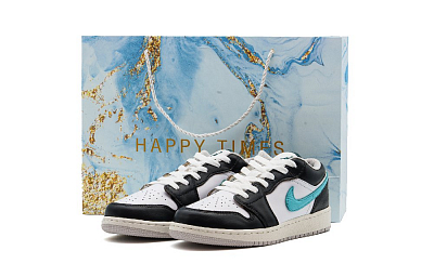 Jordan Air Jordan 1 Cushioning, Wear Resistant Low Top Vintage Basketball Shoes Unisex Black White Blue Lucky Bag