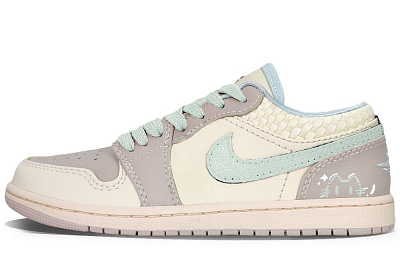 Jordan Air Jordan 1 YDCC Summer Style Abrasion Resistant Low Top Vintage Basketball Shoes Unisex Cream Green