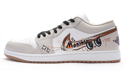 Jordan Air Jordan 1 Cushioning, Wear Resistant Low Top Vintage Basketball Shoes Unisex White Brown
