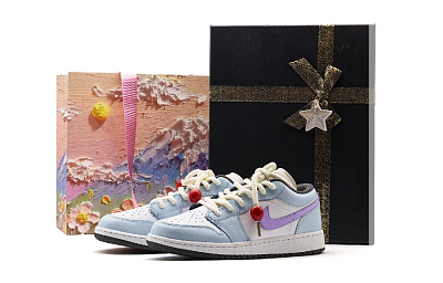 Jordan Air Jordan 1 Cushioning, Wear Resistant Low Top Vintage Basketball Shoes Unisex White Blue Purple