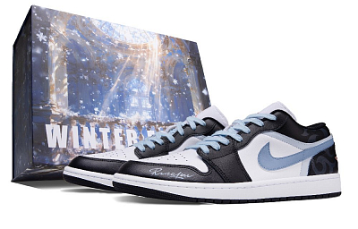 Jordan Air Jordan 1 Blue Moment Abrasion Resistant Low Top Vintage Basketball Shoes Unisex Blue Black