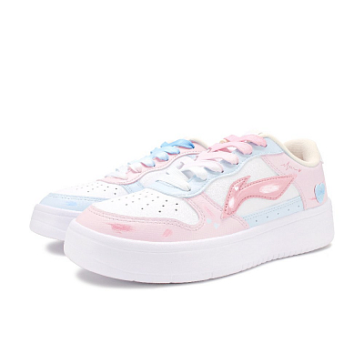 LiNing Pontoon Boats Anti Slip And Wear Resistant Breathable Low Top Skateboard Shoes Women's Blue Pink Mismatched