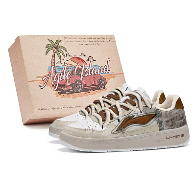 LiNing Pontoon Boats Cushioning Lightweight Low Top Skateboard Shoes Women's White Brown