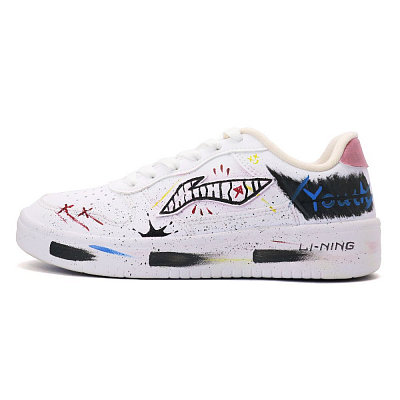 LiNing Pontoon Boats Slip Resistant Abrasion Resistant Low top Skateboard Shoes Unisex Black White Pink
