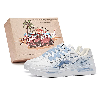 LiNing Pontoon Boats Cushioning Lightweight Low Top Skateboard Shoes Women's Blue White
