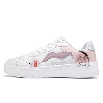 LiNing Pontoon Boats Slip Resistant Cushioning Height Increasing Low top Skateboard Shoes Women's White Pink