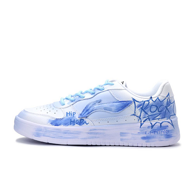 LiNing Pontoon Boats Anti Slip Wear Resistant Low Top Skateboard Shoes Unisex Blue White