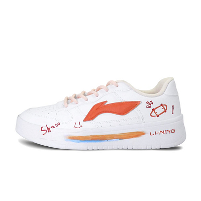 LiNing Pontoon Boats Cushioning, Lightweight, Breathable Low top Skateboard Shoes Unisex White Orange