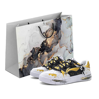 LiNing Pontoon Boats Anti Slip And Wear Resistant Height Increasing Low top Skateboard Shoes Women's Black Gold