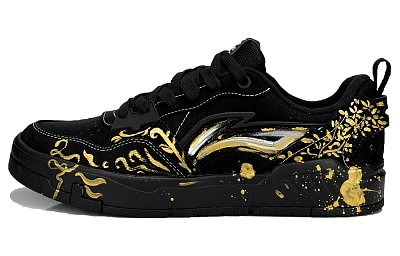 LiNing Yuan Chu Anti Slip Wear Resistant Low Top Skateboard Shoes Men's Black Gold