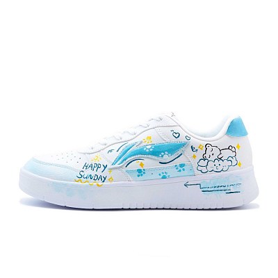 LiNing Pontoon Boats Blue Dream Bear Lightweight And Wear resistant Low top Skateboard Shoes Unisex Blue White