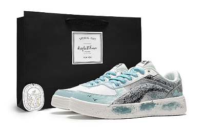 LiNing Anti-Slip Wear-Resistant Low-Top Skateboard Shoes Women's Blue White