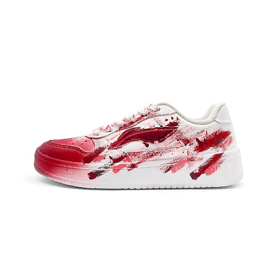 LiNing Pontoon Boats Cushioning, Slip Resistant, And Abrasion Resistant Low Top Skateboard Shoes Unisex White Red