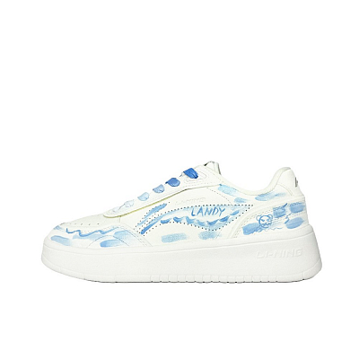 LiNing Su Slip Resistant Cushioning Abrasion Resistant Low Top Skateboard Shoes Women's White Blue