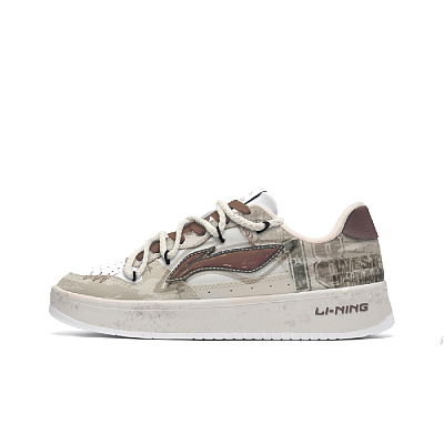 LiNing Pontoon Boats Slip Resistant Shock Absorbers Lightweight Low top Skateboard Shoes Women's White Brown