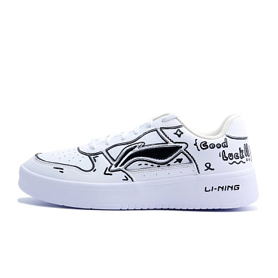 LiNing Pontoon Boats Little Lucky Non slip Lightweight Low top Skateboard Shoes Unisex Black White