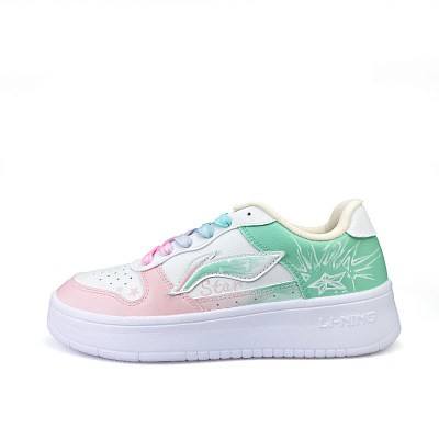LiNing Pontoon Boats Slip-Resistant Cushioning Abrasion-Resistant Low-Top Skateboard Shoes Women's White Pink Green