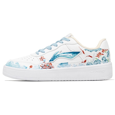 LiNing Pontoon Boats Slip Resistant Abrasion Resistant Low top Skateboard Shoes Women's White Blue