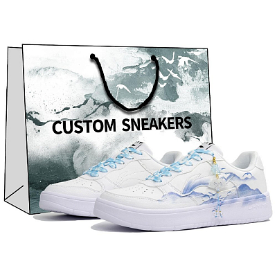 LiNing Pontoon Boats Coverage Slip Resistant And Abrasion Resistant Low Top Skateboard Shoes Men's White Blue