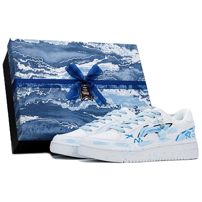 LiNing Tianji Slip Resistant And Abrasion Resistant Coverage Low Top Skateboard Shoes Unisex White Blue