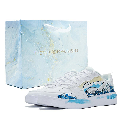 LiNing Acer Truncatum Slip Resistant Cushioning Abrasion Resistant Low Top Skateboard Shoes Men's White Blue