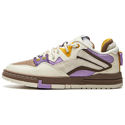 LiNing Wave Pro Anti-Slip Wear-Resistant Low-Top Skateboard Shoes Women's White-brown-purple