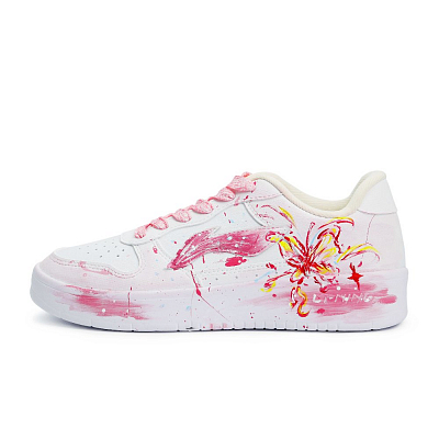 LiNing Pontoon Boats Lightweight Breathable Slip-Resistant Low-Top Skateboard Shoes Women's Pink White