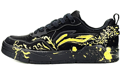LiNing Yuan Chu Non slip Lightweight Low Top Skateboard Shoes Men's Black Gold
