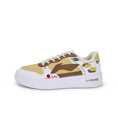 LiNing Pontoon Boats Breathable Cushioning Low-Top Skateboard Shoes Women's White Yellow Brown