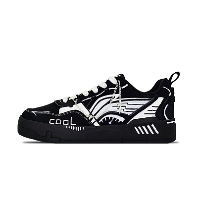LiNing Yuan Chu Slip Resistant Cushioning Abrasion Resistant Low Top Skateboard Shoes Men's Black White