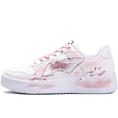 LiNing Pontoon Boats Anti-Slip Wear-Resistant Low-Top Skateboard Shoes Unisex Pink White