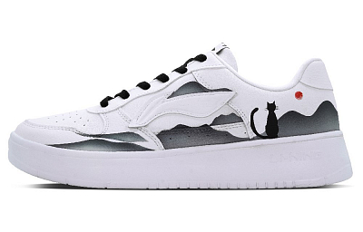 LiNing Pontoon Boats Non slip Lightweight Low top Skateboard Shoes Men's Black White Gray