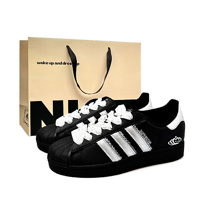 Adidas Originals Superstar 2 Crown Shell Lightweight And Breathable Low Top Skateboard Shoes Unisex Black White Silver