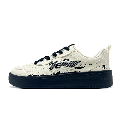 LiNing Early Cloud Abrasion Resistant Lightweight Height Increasing Low Top Skateboard Shoes Men's White Black