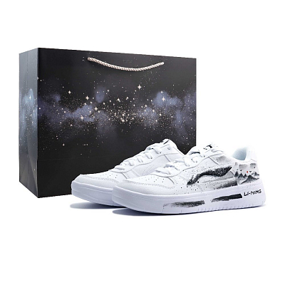 LiNing Pontoon Boats Abrasion Resistant, Lightweight, And Breathable Low Top Skateboard Shoes Unisex Black White