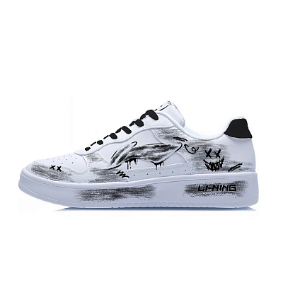 LiNing Pontoon Boats Slip Resistant, Lightweight, And Breathable Low Top Skateboard Shoes Men's White Black