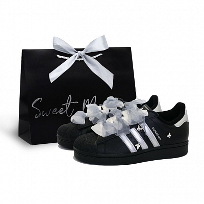 Adidas Originals SUPERSTAR Silver Butterfly Story Abrasion Resistant Low Top Skateboard Shoes Women's Silver White