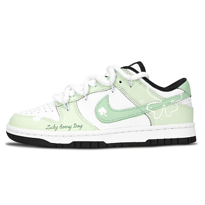 Nike Dunk Black White, Green Road Lucky Abrasion Resistant Low Top Skateboard Shoes Unisex Green
