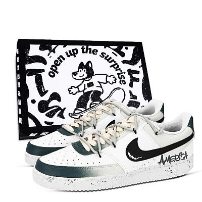 Nike Court Vision 1 Graffiti Carnival Abrasion Resistant Low Top Skateboard Shoes Unisex Black White Yellow