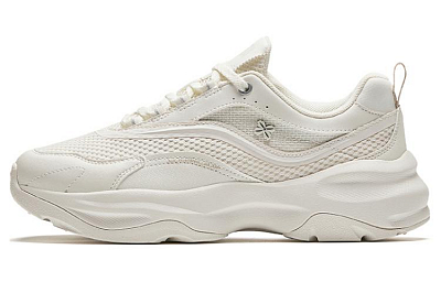 Anta Bai Wei Cushioned Wear-Resistant Breathable Height Increasing Low-Top Casual Shoes Women's Ivory White