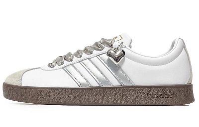 Adidas Vl Court Classic Silver Satin Low Top Skateboard Shoes Unisex White Silver