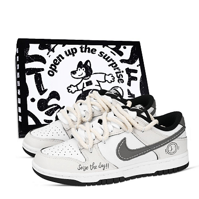 Nike Dunk Black White, Seize The Day Abrasion Resistant Low Top Skateboard Shoes Unisex Yellow Gray
