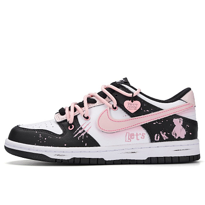 Nike Dunk Neon Pink Bear Abrasion Resistant Low Top Skateboard Shoes Unisex Black Pink