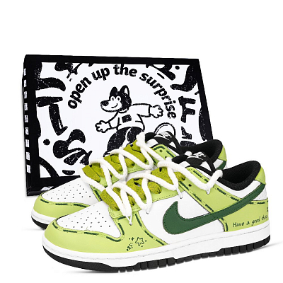 Nike Dunk Black White, Good Luck Always Comes Abrasion Resistant Low Top Skateboard Shoes Unisex Green White