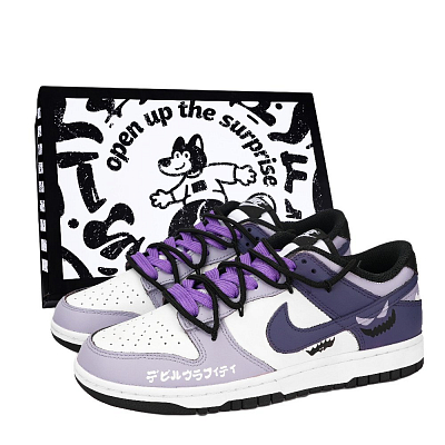 Nike Dunk Black White, Demon Graffiti Abrasion Resistant Low Top Skateboard Shoes Unisex Purple White